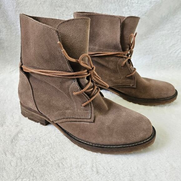 MAX Suede Lace-up Boots with Cozy Knit Material around Ankles Size 37 Winter - Picture 2 of 9
